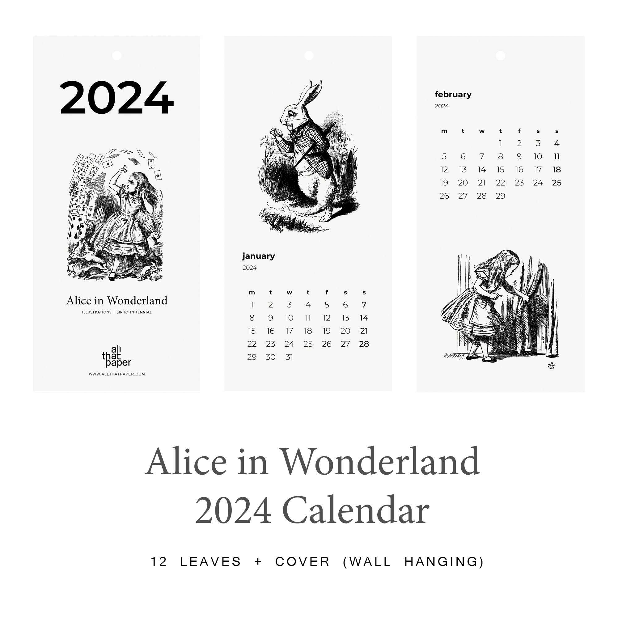 2024 Calendar Alice In Wonderland Assorted Colours All That Paper   Cover Natural 